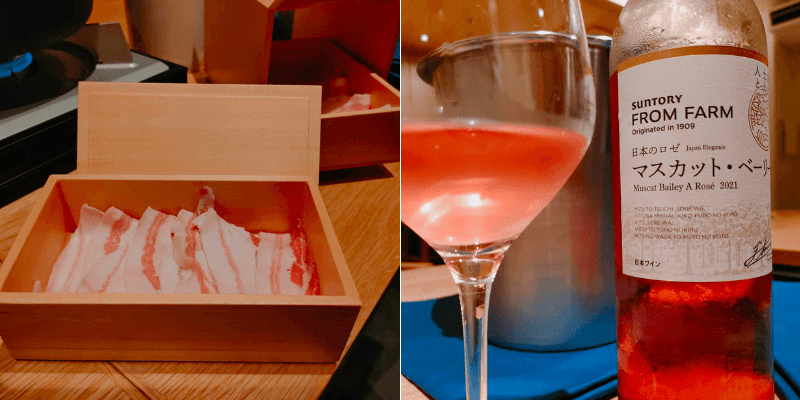 <p>あぐー豚のしゃぶしゃぶとマスカットベリーAのロゼワインは、絶妙なマリアージュを楽しむことができます。あぐー豚の豊かな脂身と濃厚な旨味が、マスカットベリーAのロゼワインの爽やかな酸味とフルーティーな香りと絶妙に調和します。あぐー豚の肉質とワインの味わいが互いを引き立て、食事が一層豊かなものとなります。シャブシャブのさっぱりとした特性と、ロゼワインの華やかなプロフィールが、口の中で美しいダンスを繰り広げ、素晴らしい味覚体験を提供します。特に、軽やかなロゼワインはあぐー豚の脂との組み合わせにおいて、絶妙なバランスを生み出し、贅沢な食事とワインのペアリングを楽しむことができるでしょう。</p>